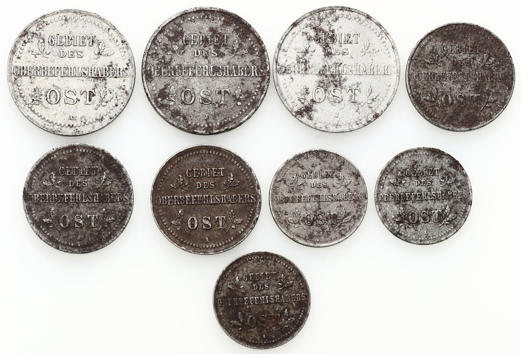 Niemieckie Władze Okupacyjne - OST. 1, 2, 3 kopiejki 1916, zestaw 9 monet